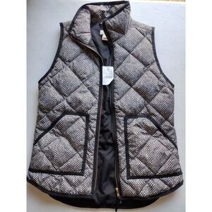 J. Crew Quilted Herringbone Down Vest Women's XXS Puffer Zip Pockets Black White